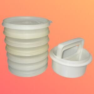 Tupperware Burger Patty Keeper Set 6 Rings 882 Press 884 Collar 883 Lid 215